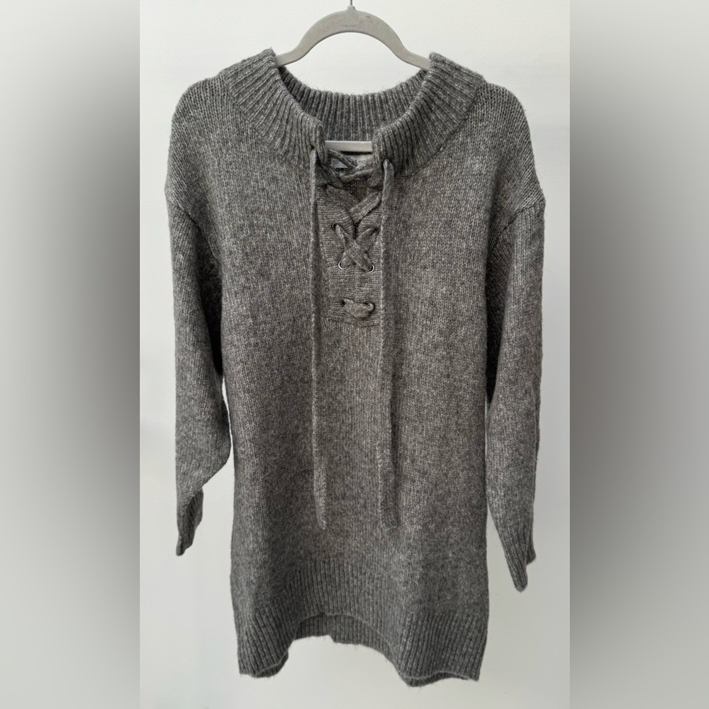 Zara Knit‎ Oversized Lace-Up Sweater Dress in Gray, Size S